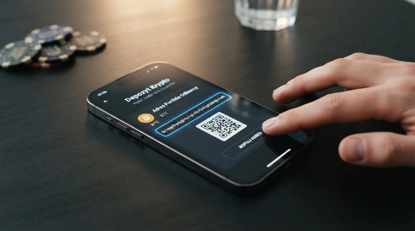 Zbliżenie na formularz wpłaty w kasynie online z polem na adres portfela kryptowalutowego BNB Smart Chain.