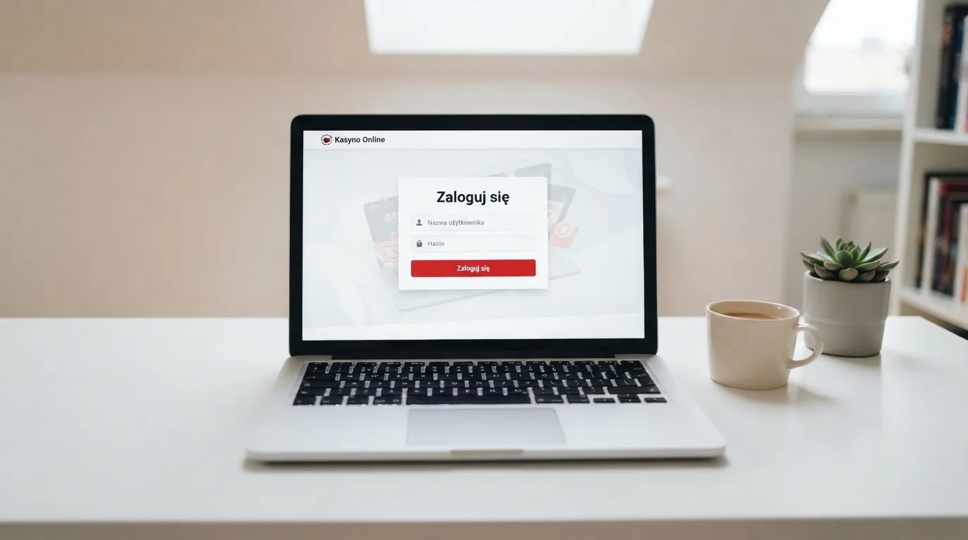 Strona logowania oficjalnej platformy Total Casino na ekranie laptopa, jedynego legalnego kasyna online w Polsce