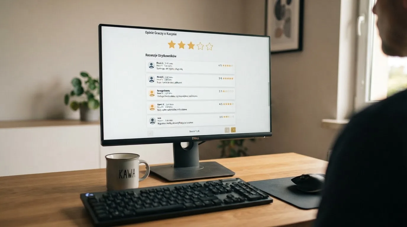Ekran z gwiazdkową oceną i listą opinii graczy o kasynie online