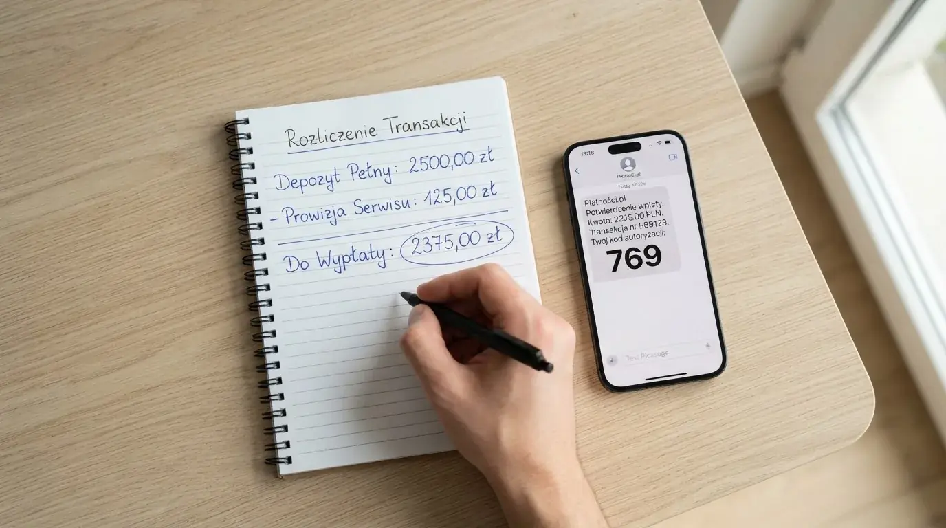 Ekran telefonu z wiadomością SMS obok kalkulatora liczącego opłaty